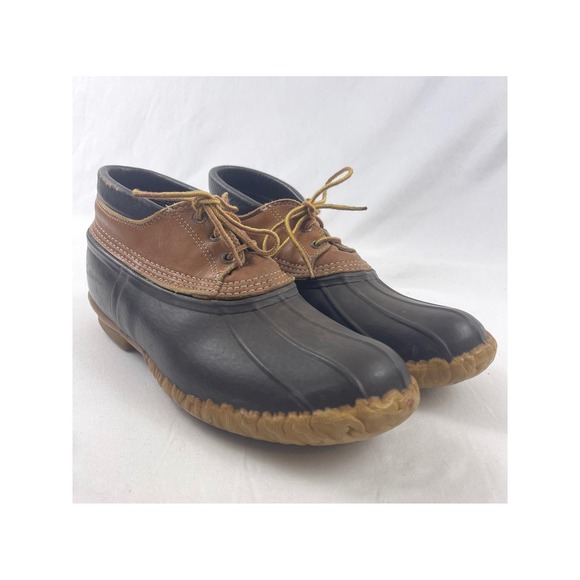 LL Bean Maine Hunting Shoe Mens Brown Leather Rubber Duck Boots Low Top Size 10 - Picture 2 of 10